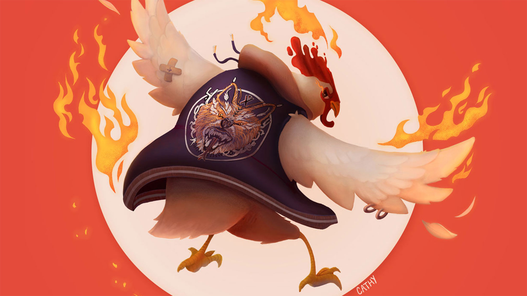This illustration was initially done for the monthly Character Design Challenge, but was re-imagined as a potential cover for a food truck. Chickens may not fly really high or for long distances, but this one found a way to be fast and agile.
